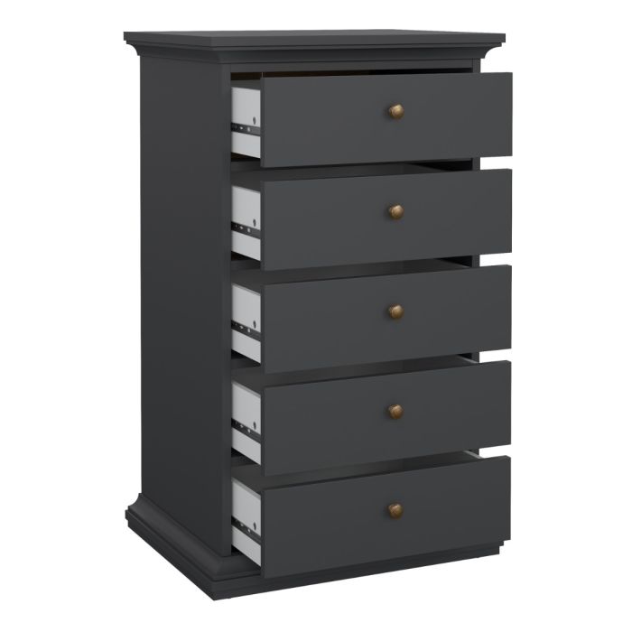 Paris Chest of 5 Drawers in Matt Grey