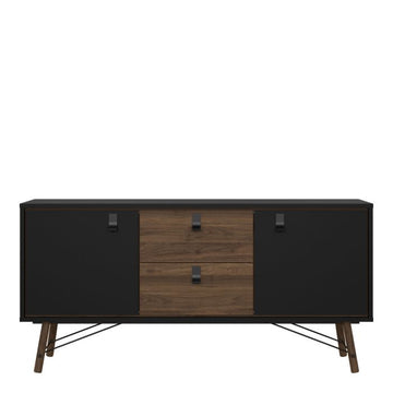 Ry Sideboard with 2 Doors & 2 Drawers in Matt Black & Walnut