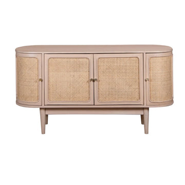 Valencia Cane & Mango Wood 4 Door Sideboard – Natural Storage Cabinet