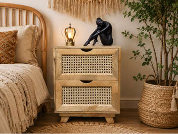 2 Drawer Rattan Bedside Cabinet – Natural Wood & Rattan Bedside Table