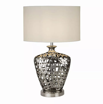 Network Table Lamp – Chrome Metal with Oval Fabric Shade