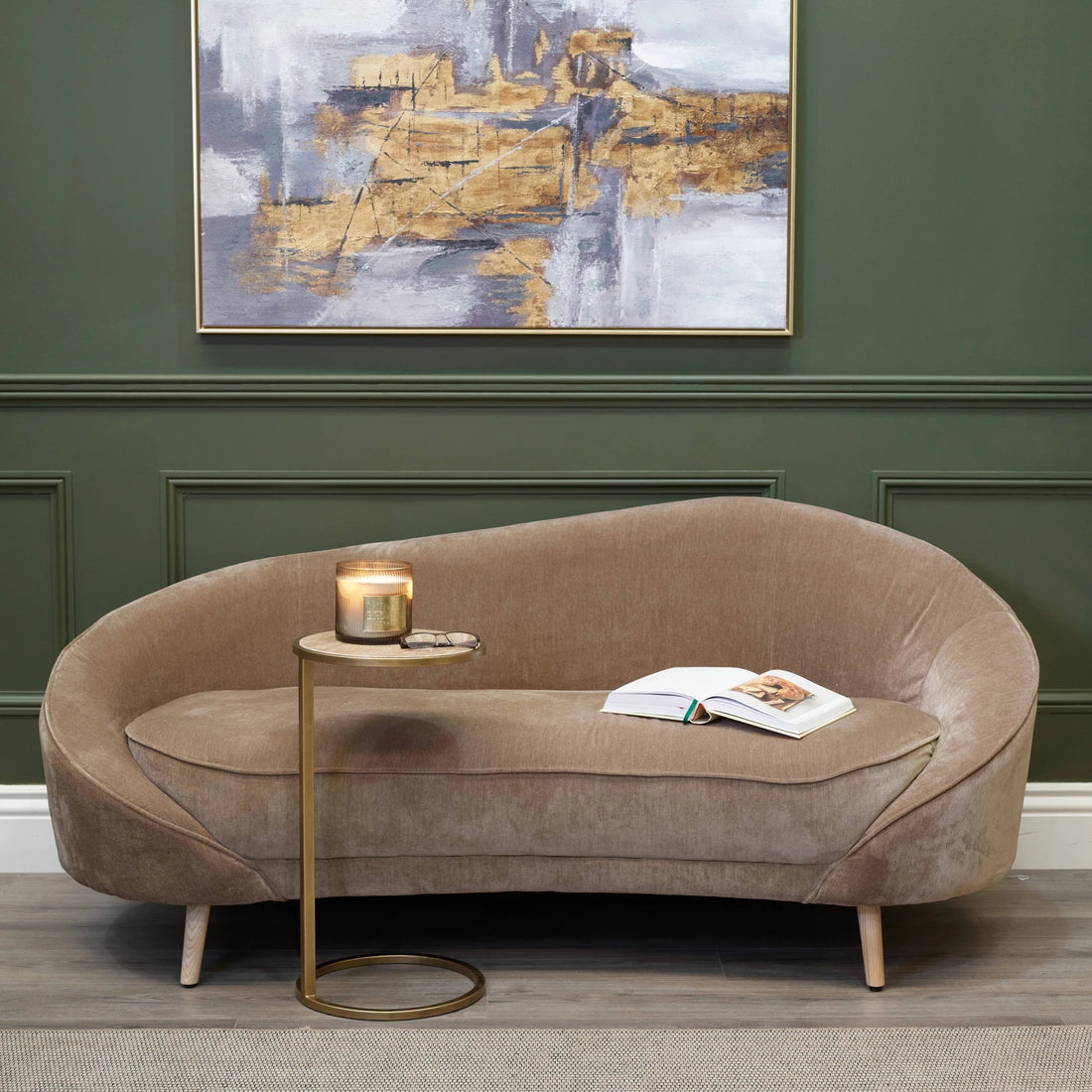 Curved Fabric Sofa – Taliba Neutral Upholstered 3 Seater