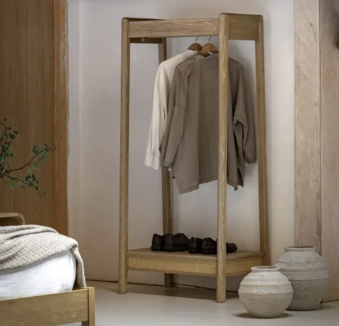 Bibury Open Wardrobe – Wooden Rattan Bedroom Storage