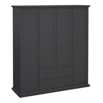 Paris 4 Door Wardrobe with 2 Drawers in White & Matt Grey