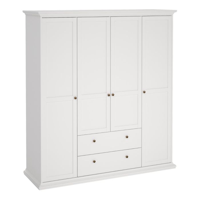 Paris 4 Door Wardrobe with 2 Drawers in White & Matt Grey