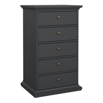 Paris Chest of 5 Drawers in Matt Grey