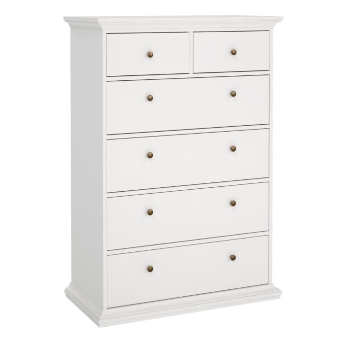 Paris Chest of 6 Drawers in White & Matt Grey