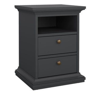 Paris 2 Drawer Bedside Table in White & Matt Grey