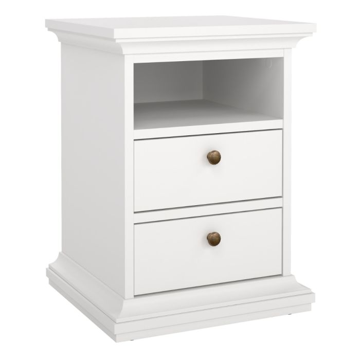 Paris 2 Drawer Bedside Table in White & Matt Grey