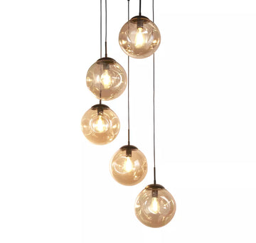 Punch 5 Light Multi Drop Pendant – Black Metal Pendant with Champagne Punched Glass
