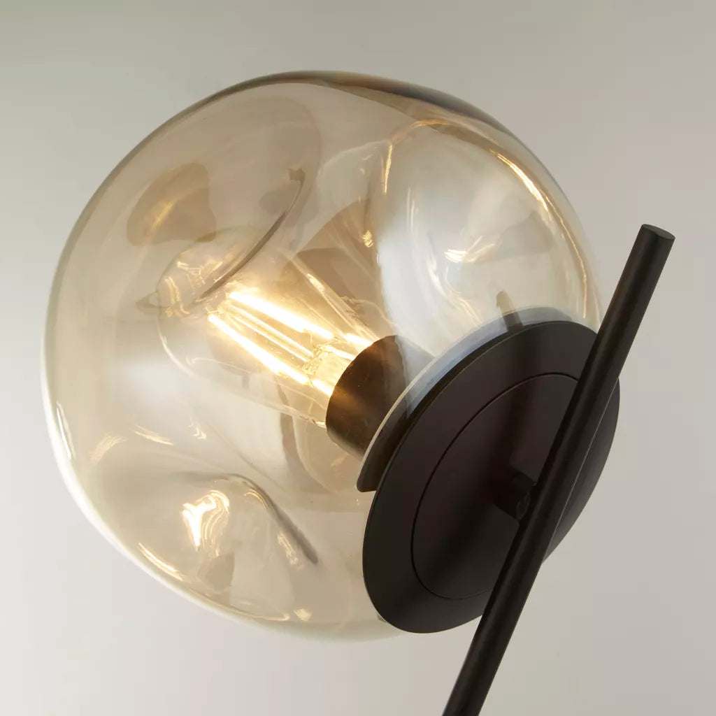 Punch Table Lamp – Black Metal Lamp with Champagne Punched Glass Shade
