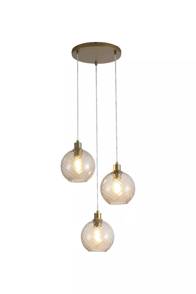 Radiance 3 Light Multi Drop Pendant – Multi Drop Pendant Light with Gold Champagne or Black Smoked Glass