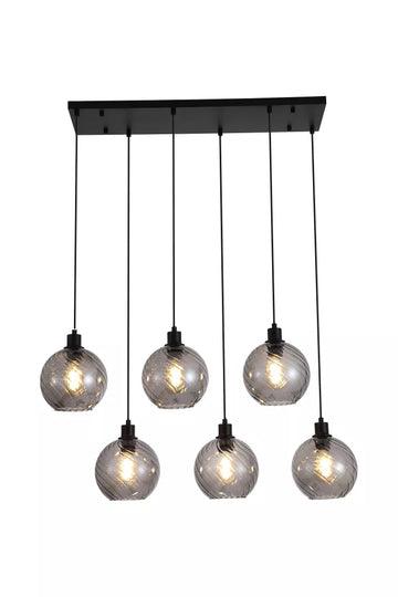 Radiance 6 Light Bar Pendant – Sleek Metal & Smoked Glass