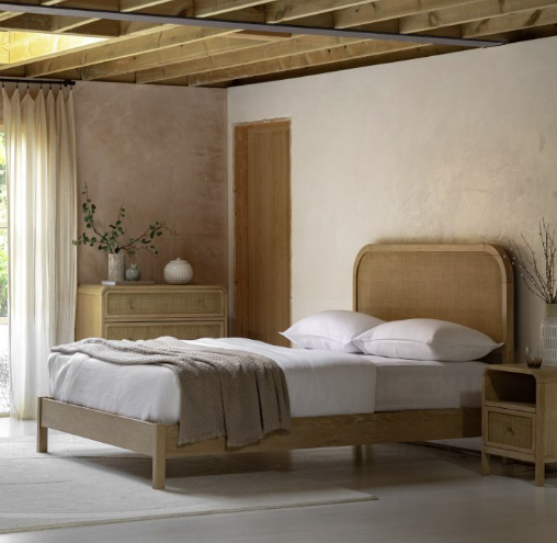 Bibury Wooden Bed Frame with Rattan Panels – Bedroom Bed