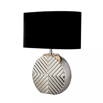 Regen Table Lamp – Chrome Ceramic Base with Fabric Shade