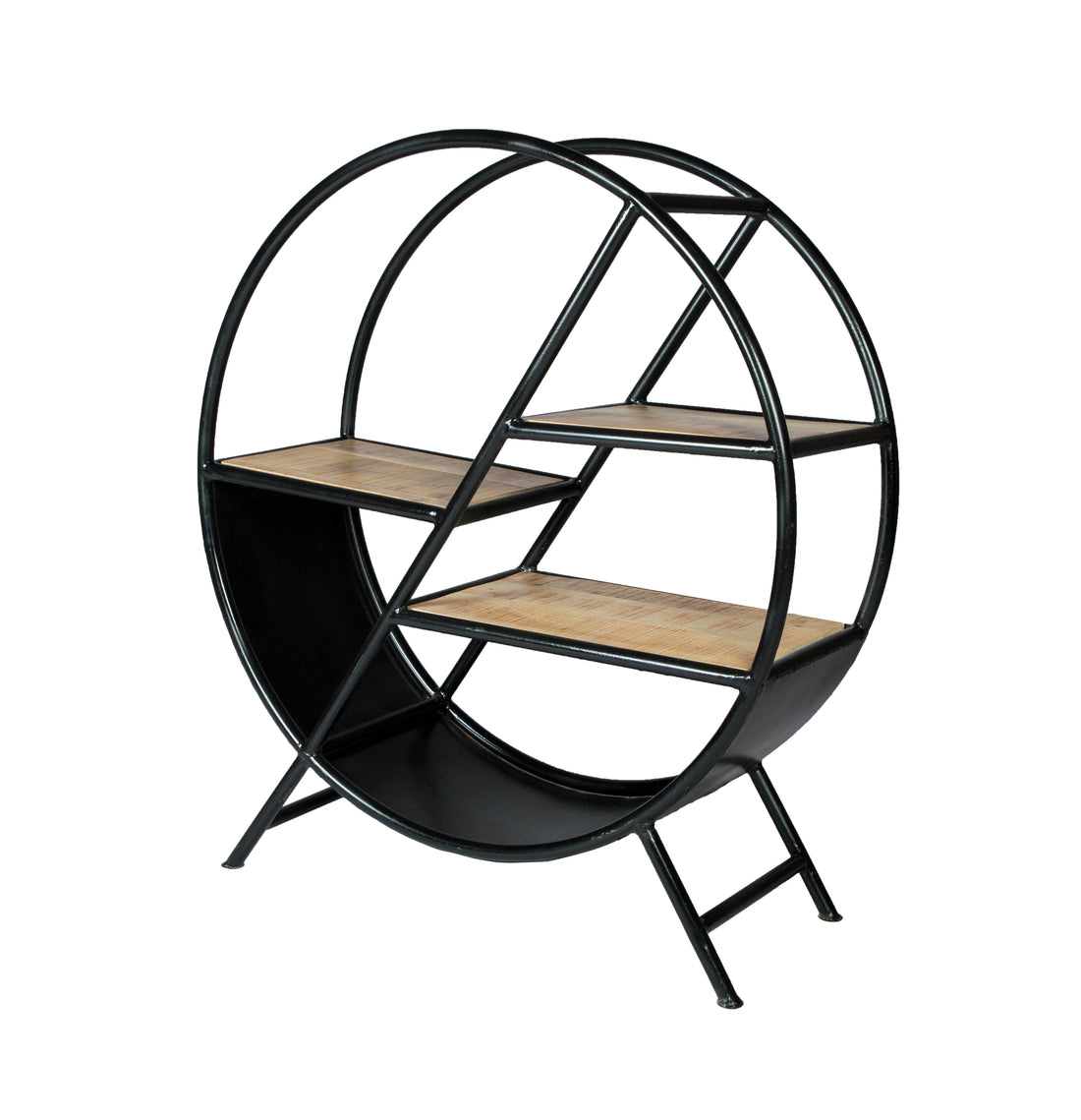 Cosmo Industrial Round Open Bookcase – Wood & Metal Circular Shelving Unit