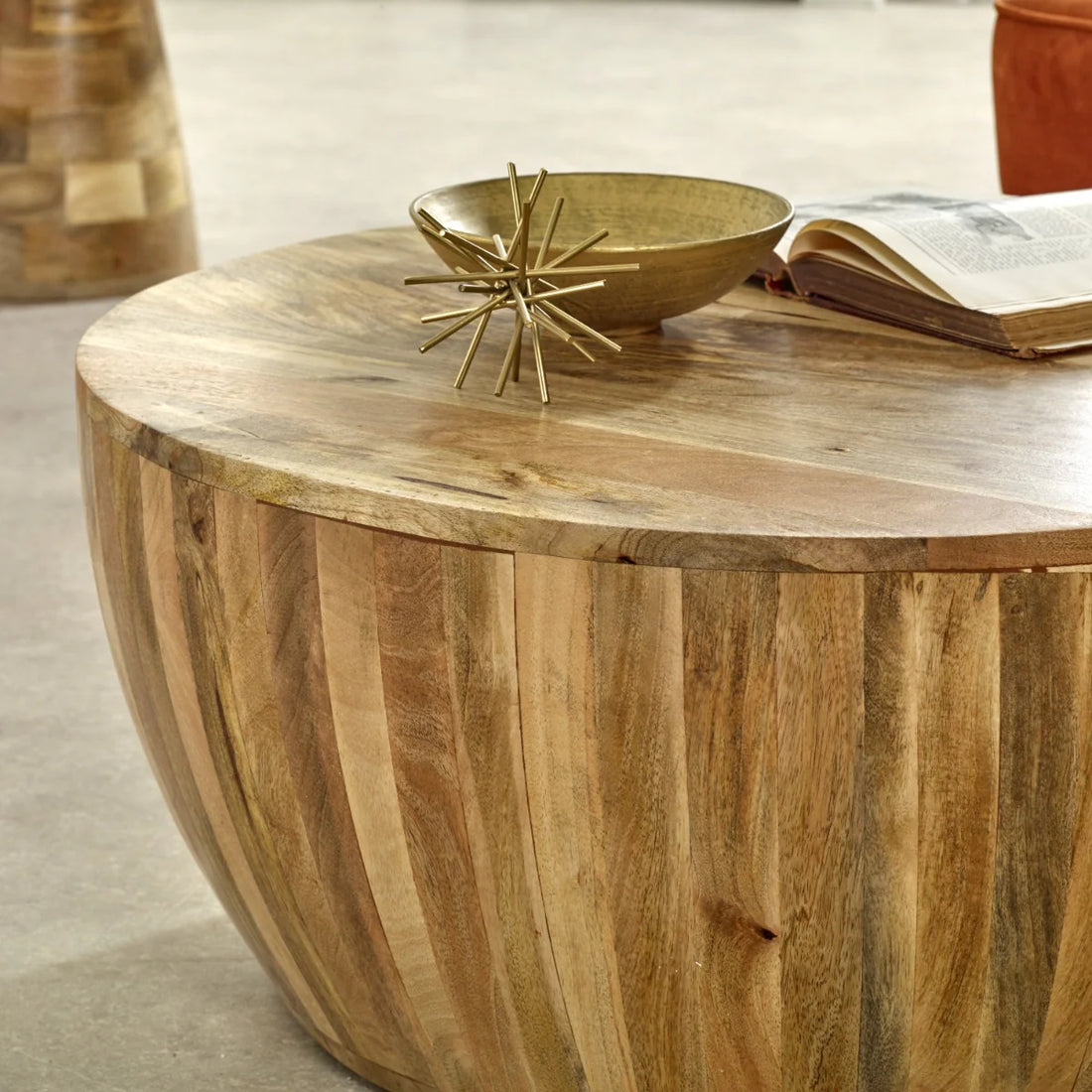 Surrey Solid Wood Drum Coffee Table – Rustic Round Centre Table