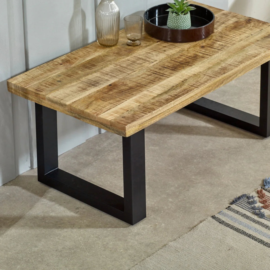 Surrey Solid Wood and Metal Coffee Table – Rustic Industrial Living Room Table