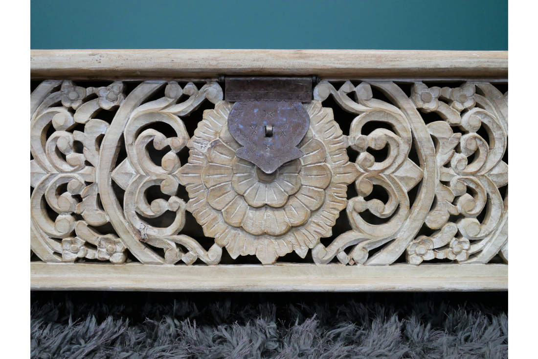 Carved Storage Bench – Mango Wood Storage Seating Bench