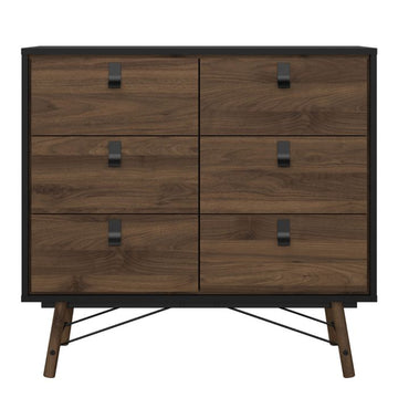 Ry 6 Drawer Double Chest in Matt Black & Walnut