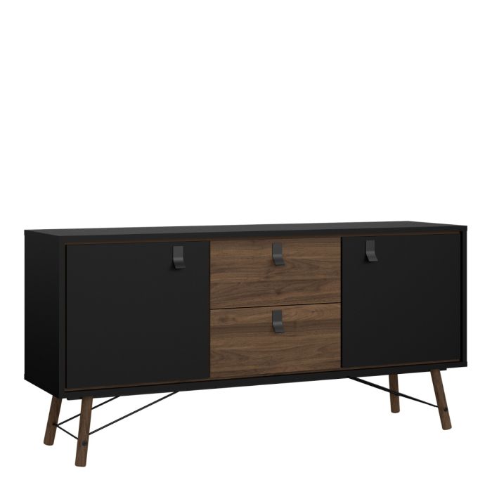 Ry Sideboard with 2 Doors & 2 Drawers in Matt Black & Walnut