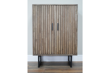 2 Door Slatted Cabinet – Sustainable Rubber Wood Storage Unit
