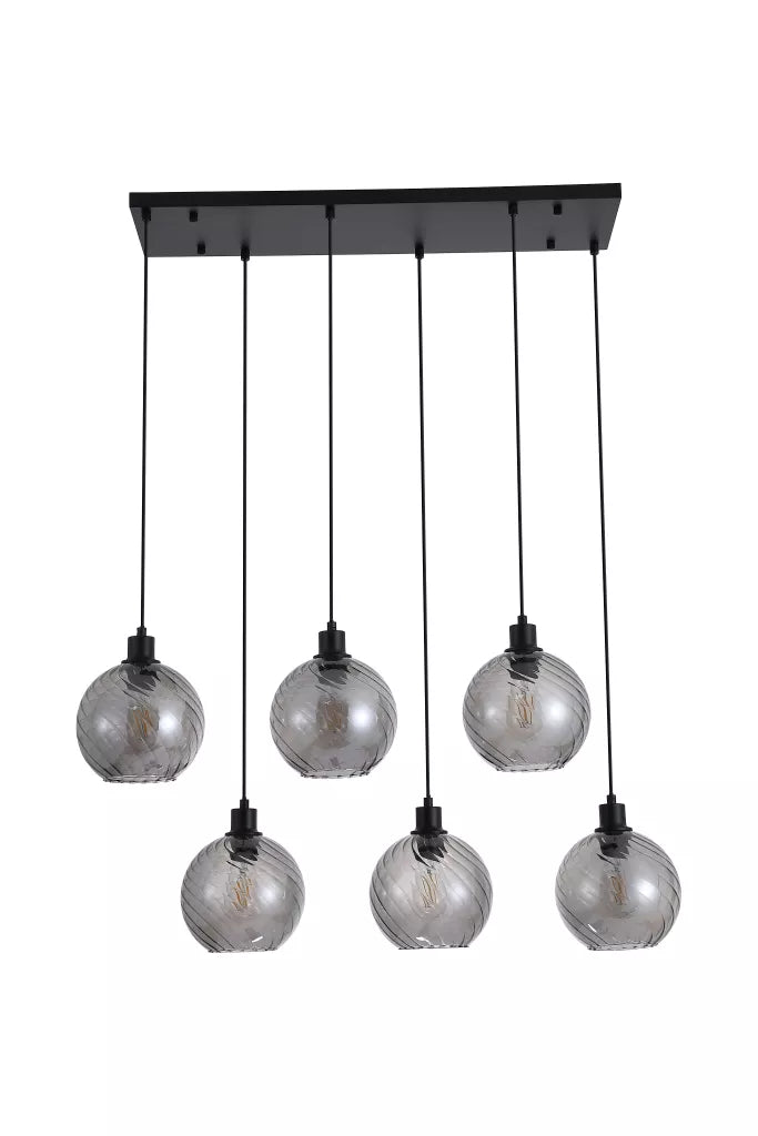 Radiance 6 Light Bar Pendant – Black Metal & Smoked Glass