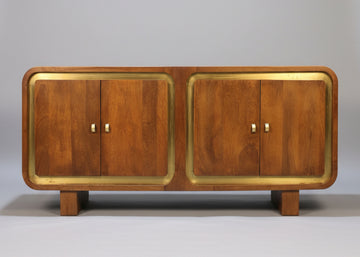 Mango Wood Sideboard – 4 Door Square Carved Storage Cabinet Samel