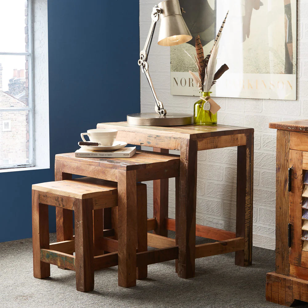 Coastal Nest of 3 Tables – Solid Wood Nesting Tables Set