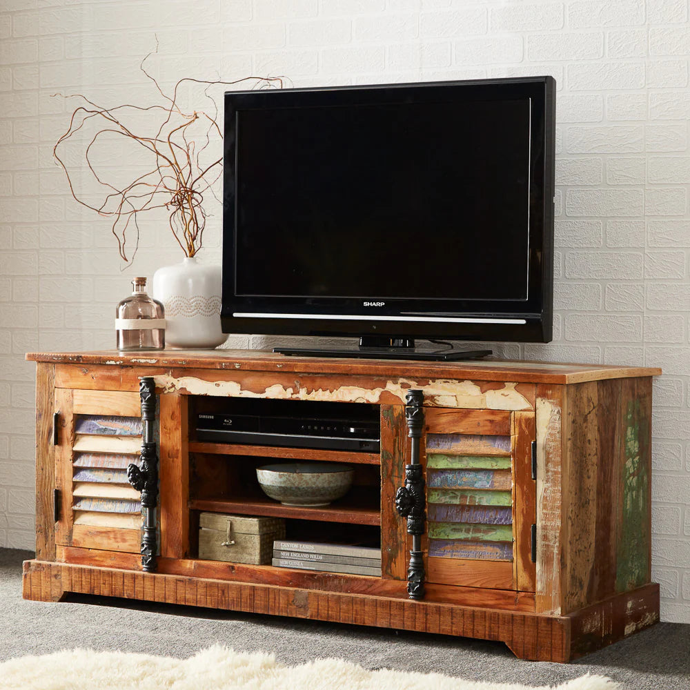 Coastal TV Cabinet – Solid Wood Media Unit Storage