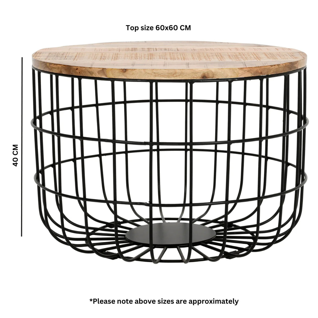 Surrey Solid Wood and Metal Wire Coffee Table – Rustic Industrial Centre Table