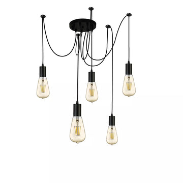 Squiggle 5 Light Pendant Ceiling Light – Black Metal & Cable Multi Drop