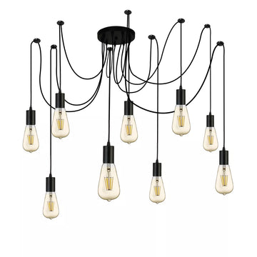 Squiggle 9 Light Pendant Ceiling Light – Black Metal with Curved Cable Design