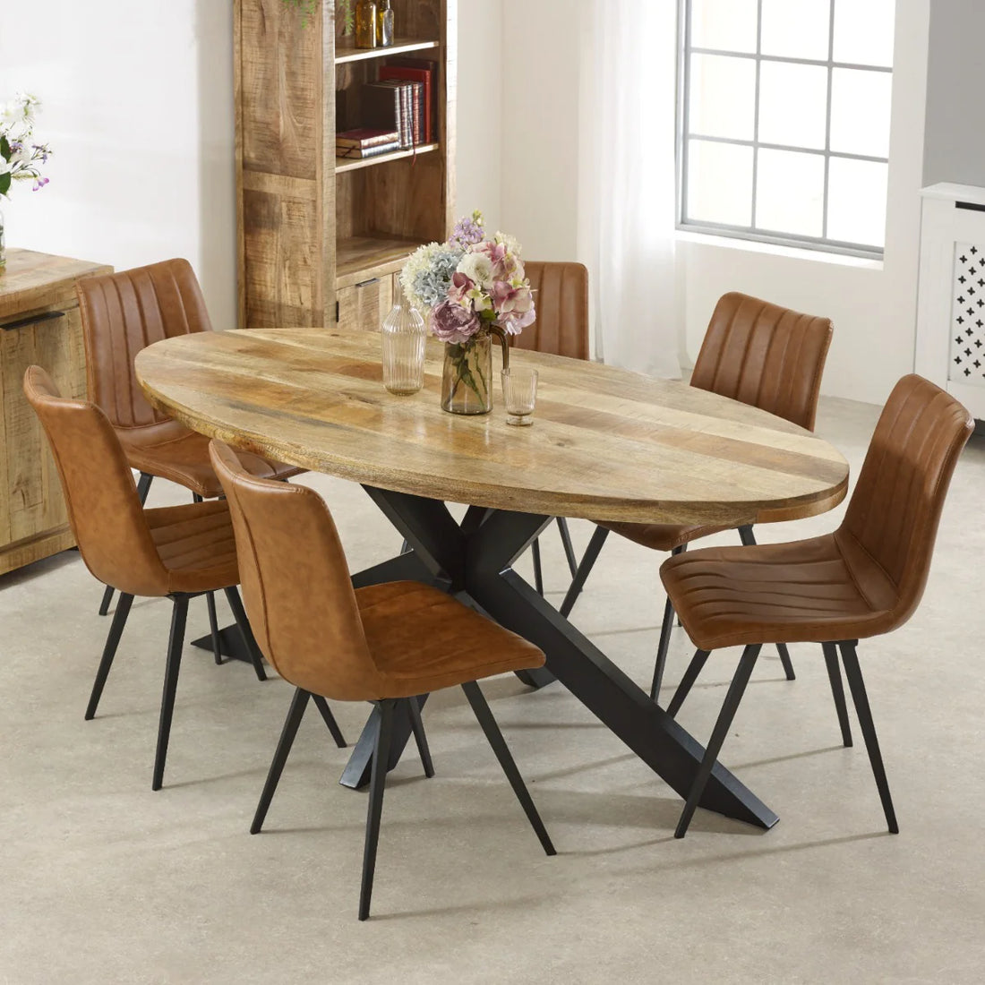 Surrey Solid Wood and Metal Oval Dining Table – 6 to 8 Seater
