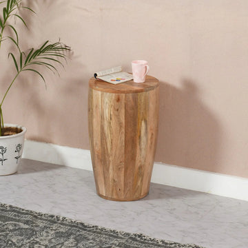 Surrey Solid Wood Drum Side Table – Rustic Round Accent Table