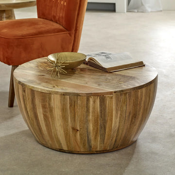Surrey Solid Wood Drum Coffee Table – Rustic Round Centre Table