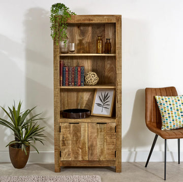 Surrey Solid Wood Bookcase with Doors – Rustic Wooden Storage Cabinet