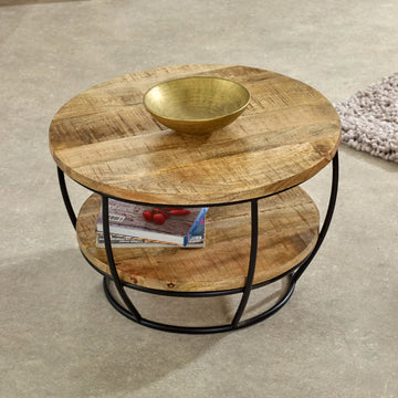 Surrey Solid Wood and Metal Coffee Table with Shelf – Rustic Industrial Living Room Table