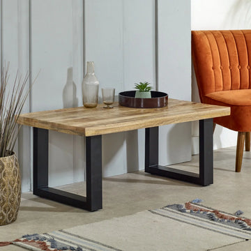 Surrey Solid Wood and Metal Coffee Table – Rustic Industrial Living Room Table