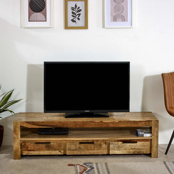 Surrey Solid Wood Large TV Cabinet – 3 Drawer Wooden Media Unit