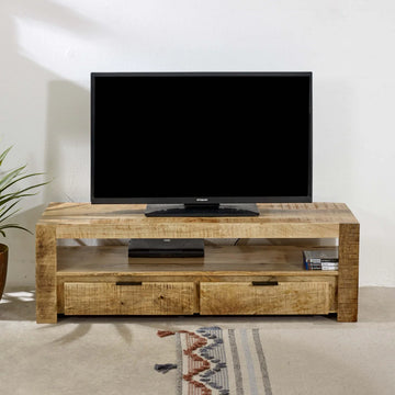 Surrey Solid Wood TV Stand – 2 Drawer Wooden Media Unit