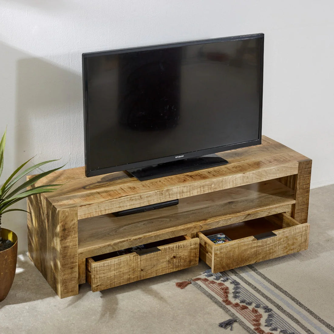 Surrey Solid Wood TV Stand – 2 Drawer Wooden Media Unit