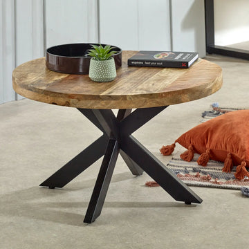 Surrey Solid Wood Coffee Table with Metal Spider Legs – Industrial Rustic Centre Table