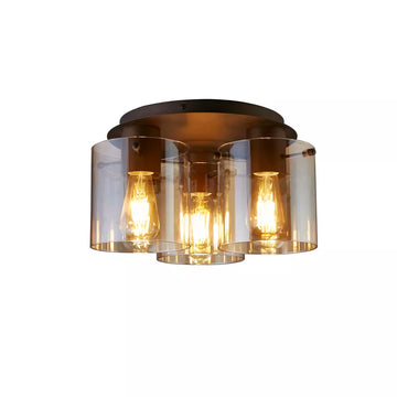 Sweden 3 Light Flush Ceiling Light – Flush Light in Mocha Amber Glass or Black Smoked Glass