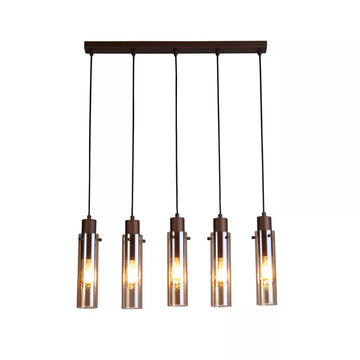 Sweden II 5 Light Bar Pendant – Mocha Metal Pendant with Amber Glass