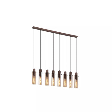 Sweden II 8 Light Bar Pendant – Mocha Metal Linear Pendant with Amber Glass
