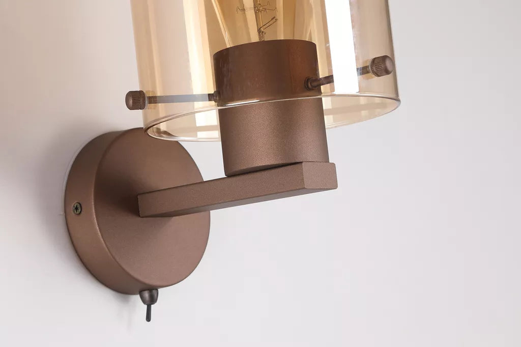 Sweden 1 Light Wall Light – Wall Light in Mocha Amber Glass or Black Smoked Glass