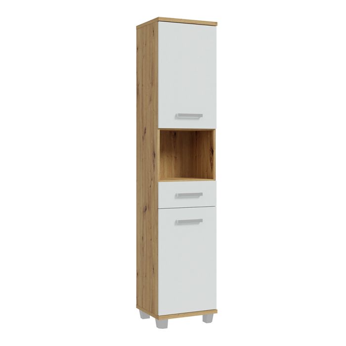 Veris Tall Narrow Bathroom Cupboard with 2 Doors & 1 Drawer in Multiple Finishes
