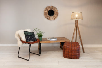 Industrial Wheel Coffee Table – Wood & Metal Living Table