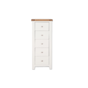 White 5 Drawer Tall Chest – Narrow Bedroom Storage Unit